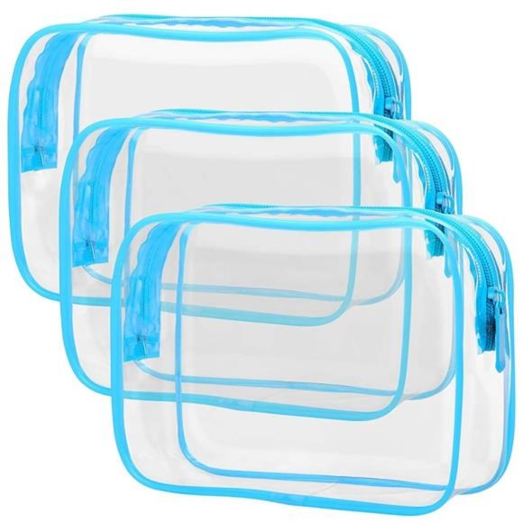 Clear Makeup Bag, Waterproof TSA Approved Toiletry Bag Quart Size Bag Blue - Picture 1 of 6